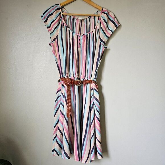 EUC LC LAUREN CONRAD STRIPED SHORT SLEEVES SWING STYLE SHORT DRESS SIZE M - Picture 1 of 16